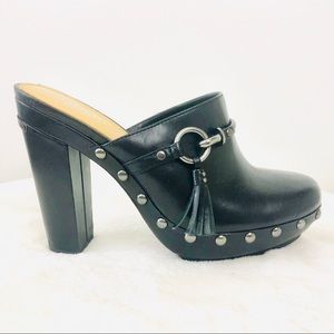 COACH HEELED MULES WITH TASSELS AND STUDDED